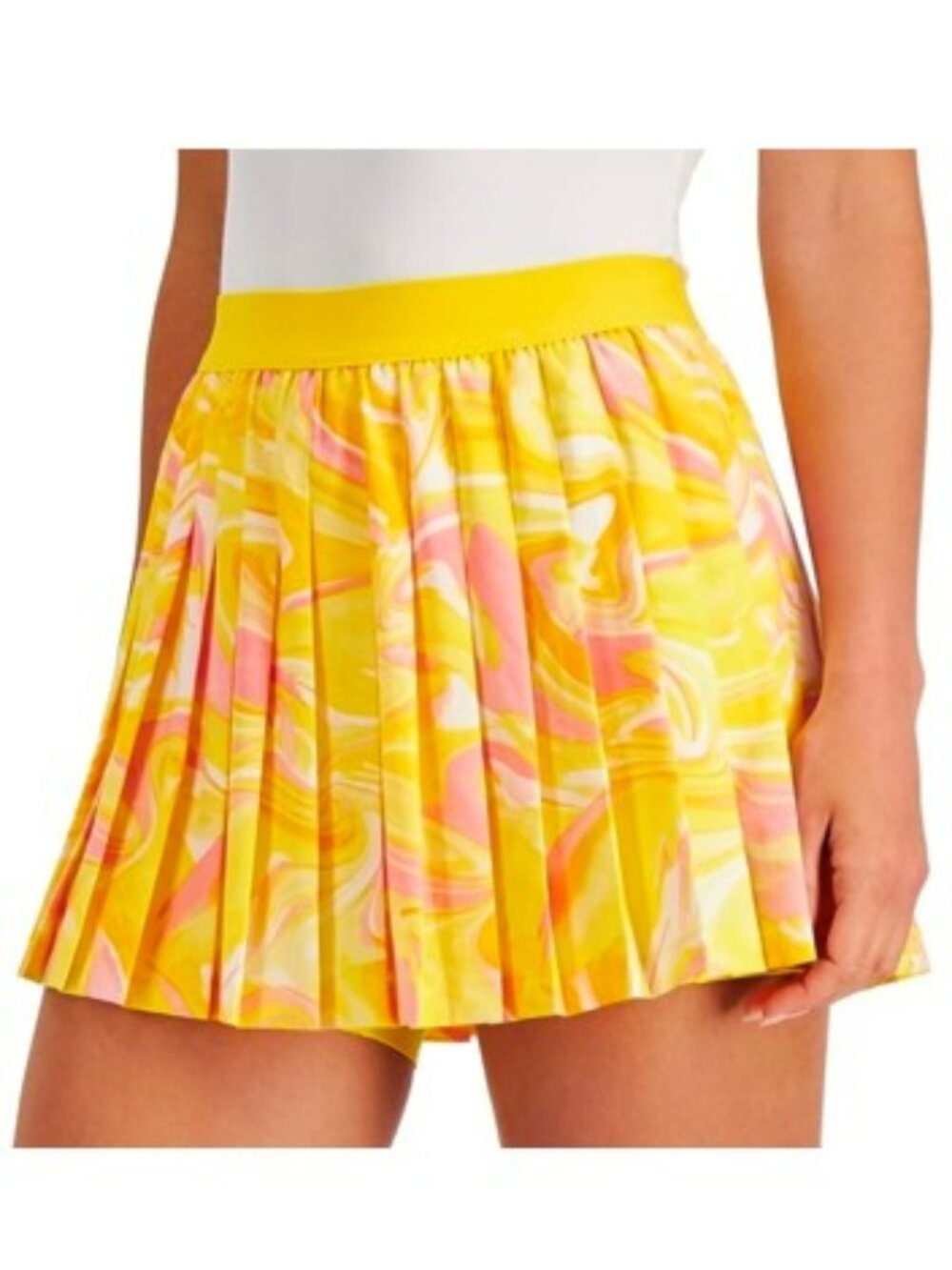 Ideology Women's Yellow Pink Pleated Activewear Tennis Skirt Skort Size Small
